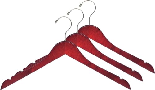 HFGSYDYW 25 Pack 17 Inch Cherry Finish Wooden Clothes Hangers, Flat Hardwood Hangers with Brushed Chrome Swivel Hook and Notches for Shirts, Jackets and Dresses