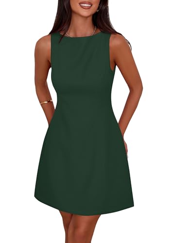 PRETTYGARDEN Womens Formal Short Dresses 2025 Summer Sleeveless Boat Neck A Line Elegant Mini Cocktail Party Dress (Dark Green,Medium)