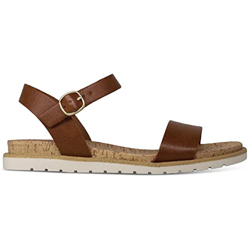 Sun + Stone Womens Mattie Faux Leather Open Toe Flats Brown 12 Medium (B,M), Cognac Smooth2