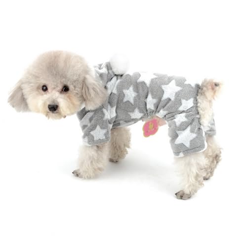 Zunea Schlafanzug für kleine Hunde Wintermantel mit Kapuze Welpen Warm Fleece Weich Kapuzenpullis Haustier Kleidung Chihuahua Pullover Bekleidung Grau L