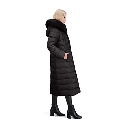 Tahari Nellie Womens Removable Faux Fur Trim Long Down Coat Jacket Black Size S #TOP3