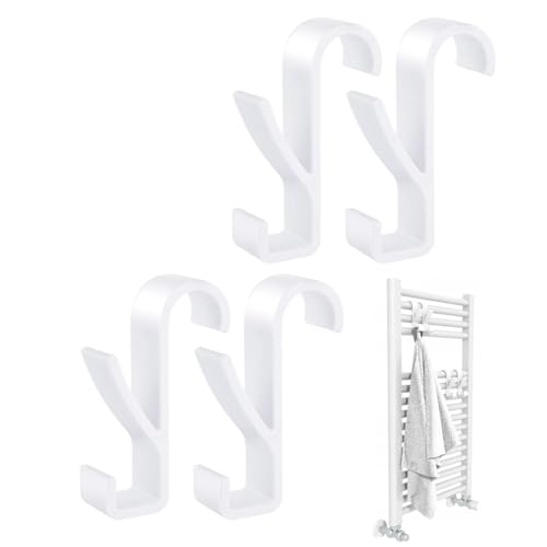 ZORVYN Crochet pour radiateur, Lot de 4 pièces, Serviette salle de bain, Seche serviette, Accrocher de manière flexible, Pour tous les radiateurs standard,...