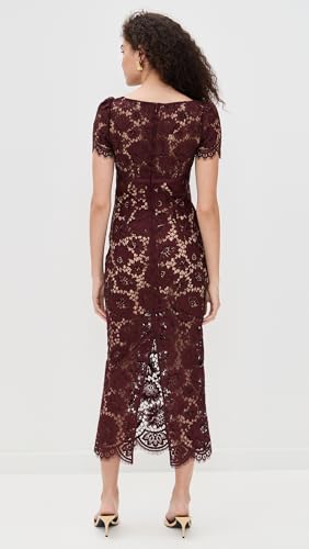 Women's Burgundy Floral Lace Midi Dress3
