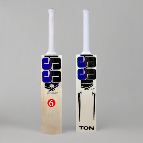 Image of Cricket Bat Willow Popular Willow Tennis Cricket Bat Suitable for Tennis Ball and Stree, Tournaments Practice Bat Red Design with Natural Wood Finish (Blue, Size-06) Set of 1