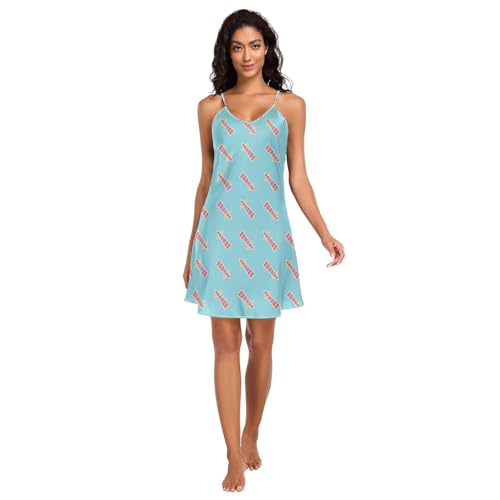 LI ZHI XIN Chemise de nuit pour femme - Chemise de nuit sans manches - Satin confortable - Col en V - XL XXL - Phare de mer, multicolore, S