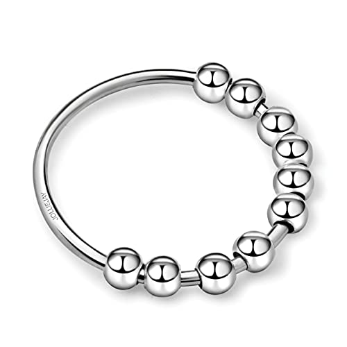 Anillo antiansiedad de plata 925 con cuentas móviles para hombre y mujer