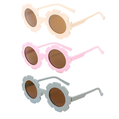 YINXIAQIYE 3 Pcs Girls Round Flower Sunglasses Girls Flower Shaped Cute Sunglasses as Gift Colorful Eyewear