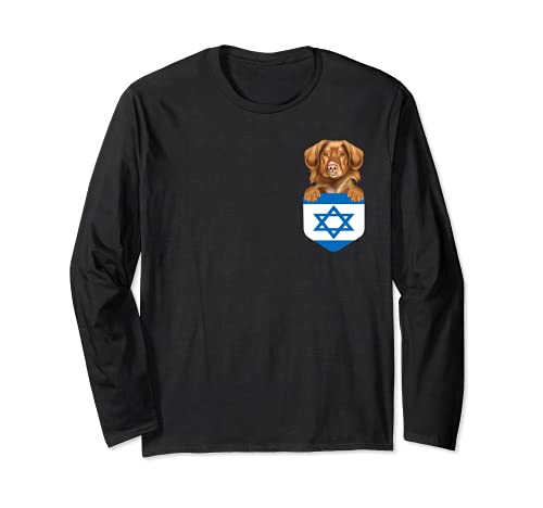 Israel Flag Duck Tolling Retrievers Dog In Pocket Long Sleeve T-Shirt, Black