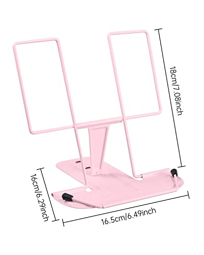 Book Stand for Reading MSDADA Recipe Book Holder Cookbook Stand for Kitchen Adjustable Metal Document Holder for Desk Textbook Presentation Material Tablet Music Score Stands Display(Macaron Pink) - Image 4