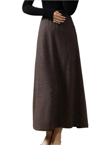 Women's Merino Wool Knitted Long Skirt for Autumn and Winter Warm Elastic High Waisted Fashionable Sequined Mid Length Skirt