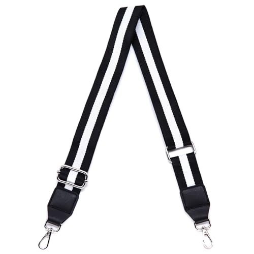 Image of S&loyoe Silver bucklePurse Straps Replacement Crossbody Bag Strap Adjustable Wide Guitar Straps for Handbags 1.5inch (Three Lines Black White Silver)