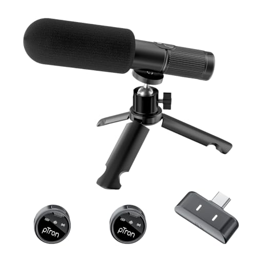 Image of pTron KWM4 3in1 Wireless AI-Noise Cancellation Microphone, 2.4GHz, 360 Sound Capture, 80m Range, 40hrs Battery, Reverb Mode, Type-C Receiver, Magnetic Clip-on Mic for Interviews & Vlogging (Obsidian)