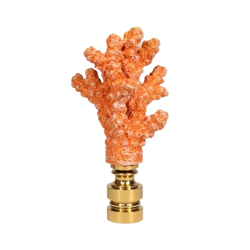 Image of Royal Designs, Inc. Sea Life Lamp Finial, Medium Coral, Orange, Polished Brass Base, Replacement Finial for Table or Floor Lamps
