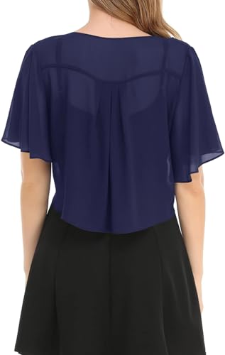 Image of Women's Solid Puff Sleeve Kimono Short Cardigan Loose Cover Up Casual Blouse Top Chiffon