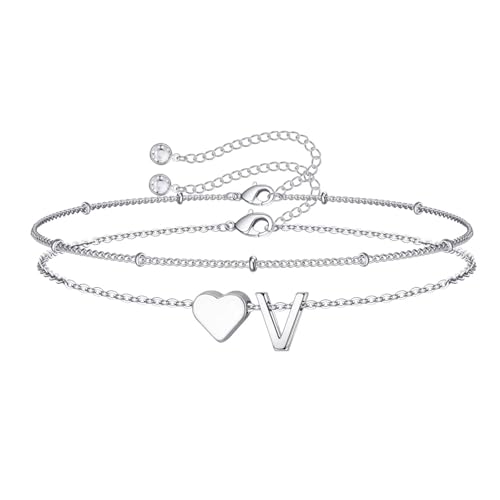 Image of M MOOHAM Easter Basket Stuffers Gifts for Kids Teens Girls - 14K-Gold-Plated Heart Initial A-Z Bracelets for Women Girl Dainty Gold Bracelets Birthday Easter Gifts for Women Teenage Girls Kids Teens