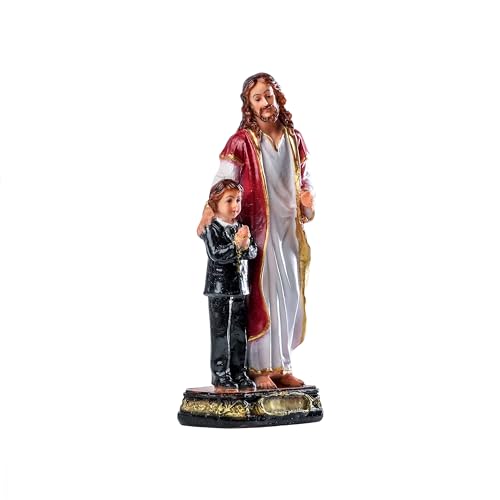 Handcrafted First Holy Communion Gifts for Boys Jesus and Boy Statues Christian Home Decor Birth Day Gift God Idol Showpiece for Table Wall Figurine House Warming, Multicolour, 9 X 6 X 20 CM