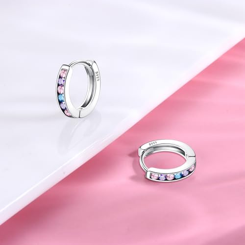 Yadoca HZHENG-YADC-LY115-925HOOP-PPB Small Hoop Earrings For Girls Women Hypoallergenic 𝟵𝟮𝟱 𝗦𝘁𝗲𝗿𝗹𝗶𝗻𝗴 𝗦𝗶𝗹𝘃𝗲𝗿 Toddler Earrings Cute Cubic Zirconia Cartilage Sleeper Huggie Hoop Earrings thumb #2