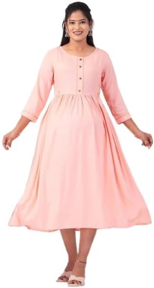 Vijay LAXMI Enterprises Women Rayon Maternity Feeding Dress Pregnancy Dress Fit & Flare Western Dress with Zipper