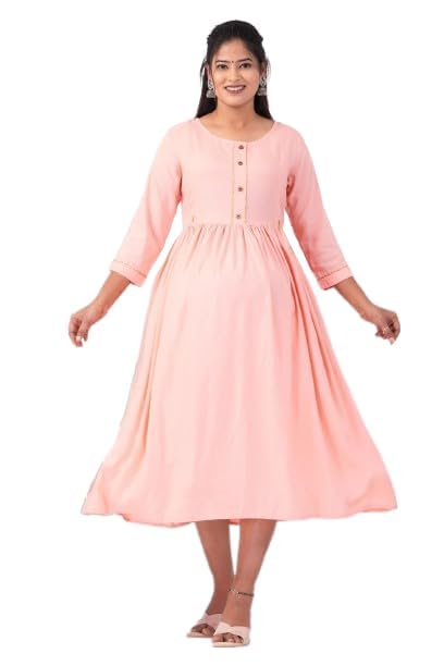 Vijay LAXMI Enterprises Women Rayon Maternity Feeding Dress Pregnancy Dress Fit & Flare Western Dress with Zipper