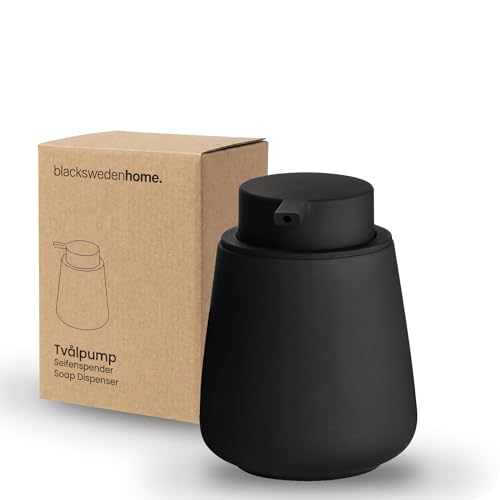 blackswedenhome. Seifenspender schwarz - Hochwertige Keramik & Nordic Minimalistisches Design, Gummierte, Matte Oberfläche für WC, Badezimmer und Küche | Seifenspender matt schwarz