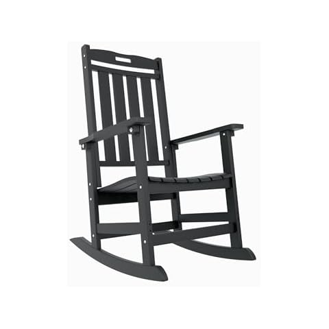 Black Oversized Outdoor Patio Rocking Chair, HDPE Rocking Chair Outdoor, Weather Prsistant Patio Rocking Chairs for Adult, White Porch Rocker for Backyard Patio Garden Porch 38" D x 27" W x 46" H Cover