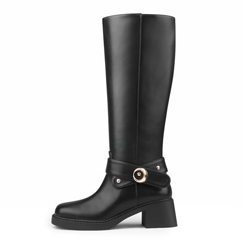 Image of Women's Fold Over Slouchy Mid-calf Boots Square Toe Low Chunky Block Heel Boots