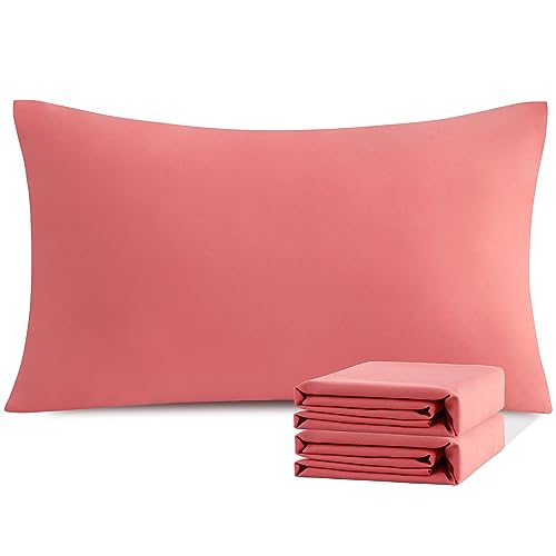NTBAY King Pillowcase Set - 2 Pack Brushed Microfiber 20x36 Pillowcases - Soft, Wrinkle-Free, Fade-Resistant, Stain-Resistant, Coral Pink Pillowcases with Envelope Closure - 20x36 Inches, Coral Pink