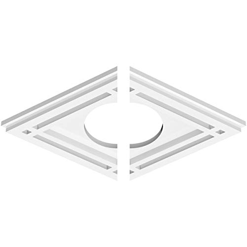 Image of Ekena Millwork CMP14X9DD2-04000 Diamond Architectural Grade PVC Contemporary, Two Piece Urethane Ceiling Medallions 14 inchW x 9 3 /8 inchH x 4 inchID x 4 3 /4 inchC x 1 inchP