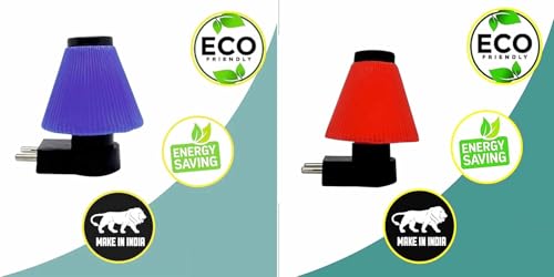 Image of GURUSOAMI Small lamp Type 2 Pin Night Lamp 0.5 Watt Plug & Play Bulb for Bedroom, Living Room, Zero Watt Light Direct Socket use for Night (Blue /RED, 2.0, Count)