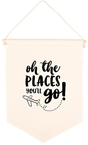 Andaz Press Hanging Banner, 'Oh The Places You'll Go' Canvas Tapestry Wall Hanging for Baby Girl, Boy, Kids Nursery Decor, Pennant Flag Wall Art, 1-Pack