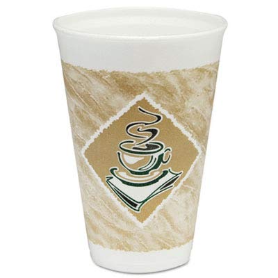 Foam Hot/Cold Cups, 16oz, White w/Brown & Green, 1000/Carton, Sold as 1 Carton