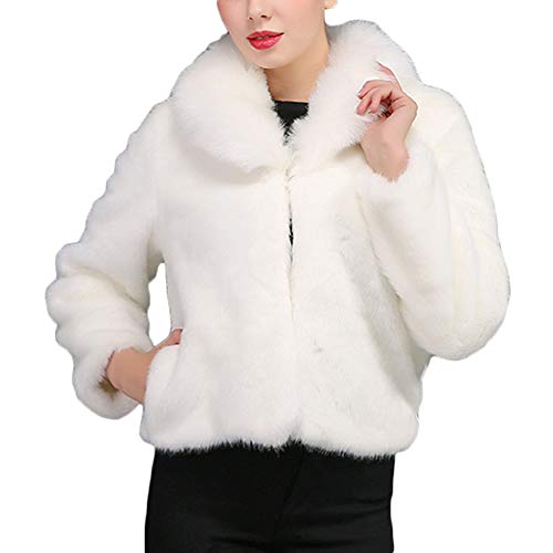 Mujeres Elegante Corto Piel Sintética Abrigo Cálido Abrigos para Fiesta Bodas Blanco S Cover