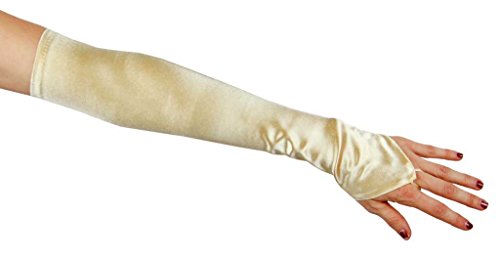 Dancing with Moon Fingerless Satin Opera Length Gloves, Light Gold