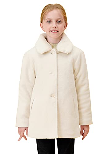 Image of SOLOCOTE Girls Winter Wool Dress Coat Cotton Quilted Peacoat Single Breasted Fur Collar Jacket