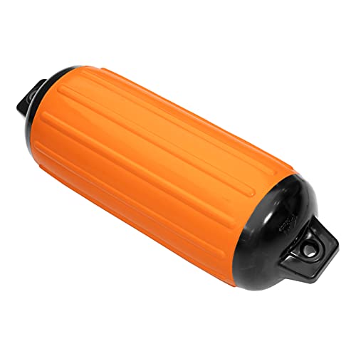 Image of Taylor Made Super Gard Boat Fender, Blaze Orange (6.5 inch x 22 inch) Double-Molded Ends, Ribbed Technology to Minimize Roll, Rubber Football Needle Inflation Valve, Marine-Grade Vinyl, 5 /8 inch Eyelets - 730622