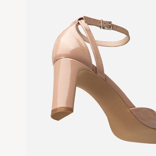 Women's Chunky Heels Mary Jane Closed Square Toe Work Pumps Shoes with Buckle Strap for Dress Wedding4