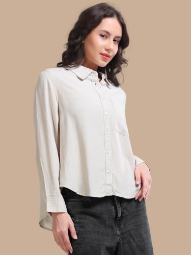 Image of Glam & Chique Women's Relaxed Fit Spread Collar Solid Casual Shirt S-2XL