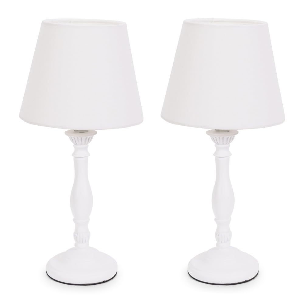 Valuelights Unisex White Sara Pair Of Traditional Candle Stick Table Lamps W/ Tapered Lamp Shades In