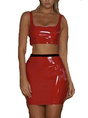 MIXLOT New Ladies Womens Vinyl Wet Look PVC Mini Bodycon Skirt Womens Sexy Black Shiny Party Summer Wear Skirt (red, 16-18)