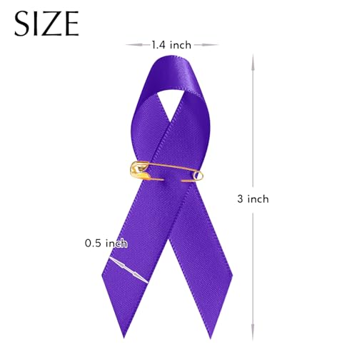 Image of Curvier 200PCS Purple Satin Awareness Ribbons Lapel Pins with Safety Pins