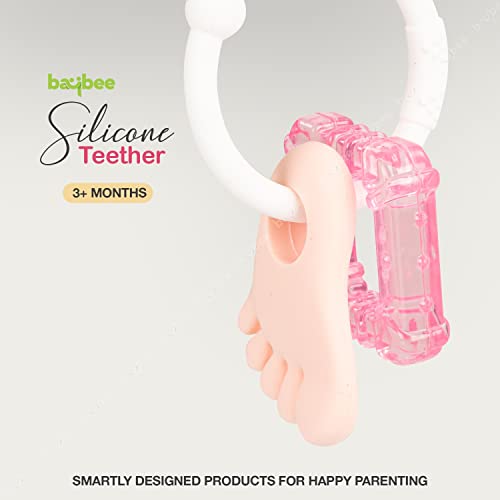 Image of Baybee Ring Natural Water Filled Silicone Teether for Babies to Soothe Their Gums, Bpa Free Food Grade Easy Grasp Teething & Chewing Toys for Babies 6 to 12 Months Baby Infant (Pink)