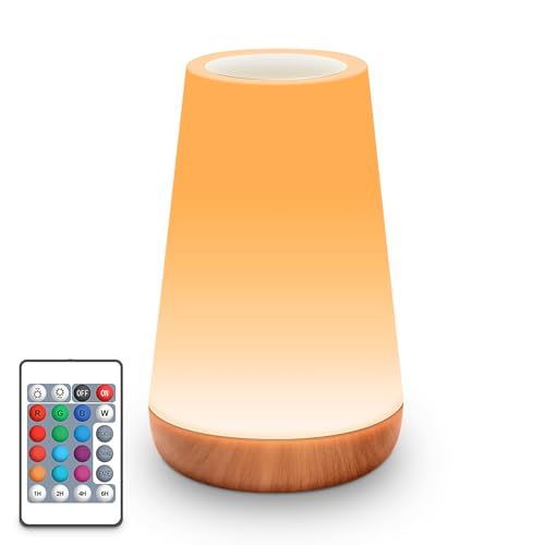 Auxmir Nachttischlampe 2500mAh 13 Farben 5 Modi, Nachtlicht Kinder mit Timing Funktion, LED Tischlampe USB Aufladbar Touch Dimmbar & Fernbedienung, Stilllicht für Schlafzimmer Balkon Camping Outdoor