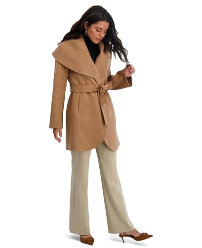 Image of TAHARI Womens Double-faced Luxury Soft Wool Blend Peacoat Removable Belt Wool Coat Oversized Collar