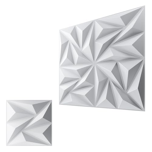 3D Wall Panels for Interior Wall Decor, 16 pcs PVC Wall Panels, 11.8''x11.8'' Decorative Accent Wall Panels for Game Rooms, TV Walls Background, Living Rooms, Paneles Decorativos para Pared 3D, White