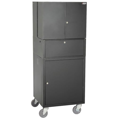 Image of Global Industrial Fold Out Computer Security Cabinet, Mobile, Black | 5 inch Swivel Casters (2 Locking), Steel Construction, 24-1 /2 inchW x 22-1 /2 inchD x 61-1 /2 inchH, Unassembled