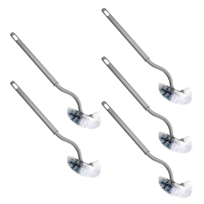 CIYODO Curved Toilet Bowl Brush Set 5pcs with Long Handle Gray Bathroom Cleaning Brush for Hard-to-Reach Rim Areas, Toilet Scrubber Replacement for Household Restroom Cleaning
