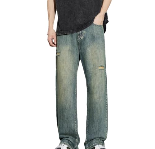 Men's Ripped Jeans Blue Casual Loose Wide-Leg Pants Y2K Pocket Vintage Jeans