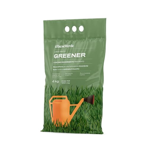 Il Paese Verde - Greener Rinverdente Per Prato 4Kg 100Mq - Concime Per Prato Rinverdente Ricco Di Ferro – Nutrimento Di Qualità Per Un Prato Perfetto