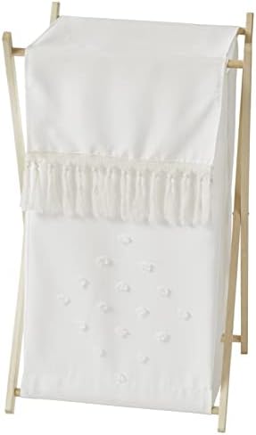 Sweet Jojo Designs Boho Dot Baby Kid Clothes Laundry Hamper - Ivory Beige Cream Off White Bohemian Shabby Chic Modern Luxury Farmhouse Geometric Pom Pom Tufted Minimalist Gender Neutral