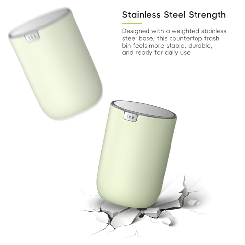 Image of EKO Fandy 0.4 Gal /1.5L Mini Tabletop Trash Bin with Swing-Lid, Desktop Trash Can for Bathroom Countertop, Vanity, Coffee or Office, Small Garbage Bin (Matcha)